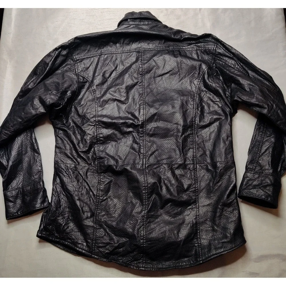 VTG MAS LEATHER Men Medium Black Snap Button Mesh Lined Long Sleeve Jacket - Picture 15 of 16